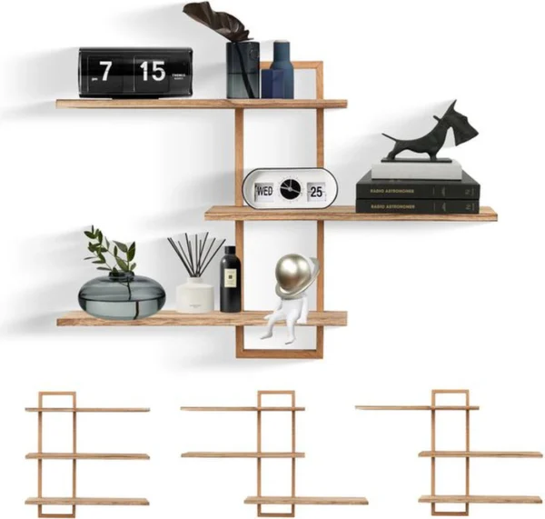 P-87213237670440-20260406082558.webp Unyqoos® Set van drie zwevende wandplanken van eikenhout voor woonkamer en slaapkamer
