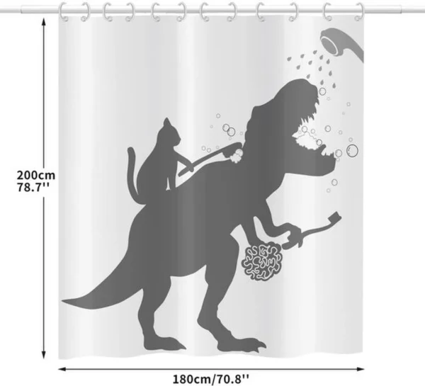 Unyqoos® Grappig Katten Dinosaurus Douchegordijn 180x200 cm met Waterdichte Polyester Stof en Inclusief Haken