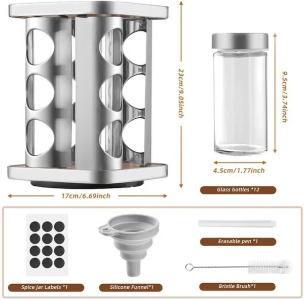 Unyqoos® Draaibaar kruidenrek met 12 glazen potjes en accessoires voor keukenorganisatie