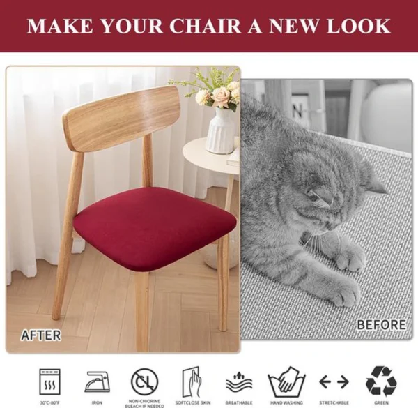 Unyqoos® Set van 4 elastische fluwelen stoelhoezen voor eetkamerstoelen