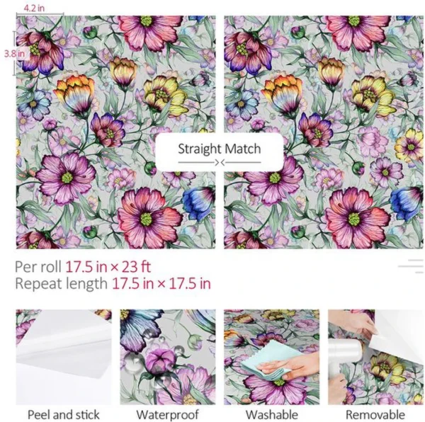P-87213237744004-20260405113207.webp Unyqoos® Zelfklevend waterdicht behang met vintage bloemenmotief voor diverse ruimtes