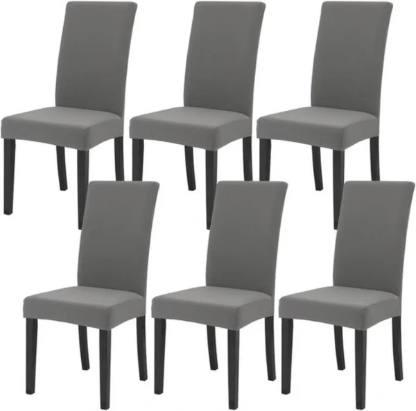 Unyqoos® Set van 6 rekbare en wasbare stoelhoezen voor eetkamerstoelen in lichtgrijs