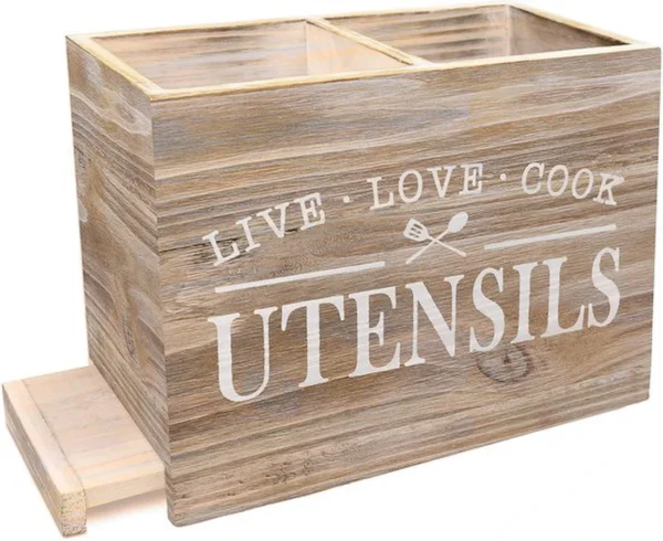 Unyqoos® Stijlvolle Houten Keukenorganizer met Twee Compartimenten en Verwijderbare Bodem voor Optimaal Gebruiksgemak