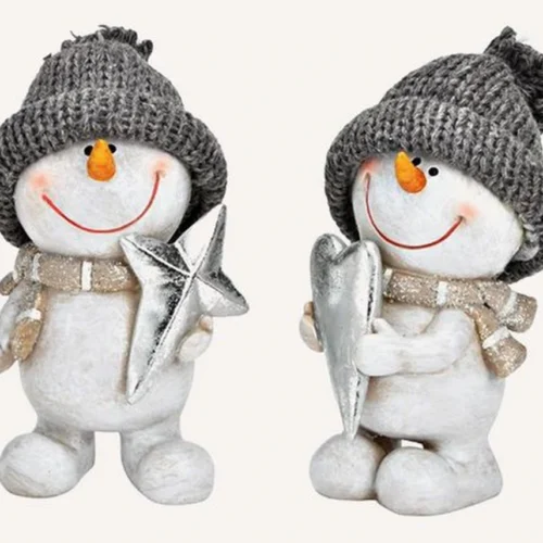 Unyqoos® Charmante decoratieve sneeuwpop in grijs-wit keramiek voor winterdecoratie