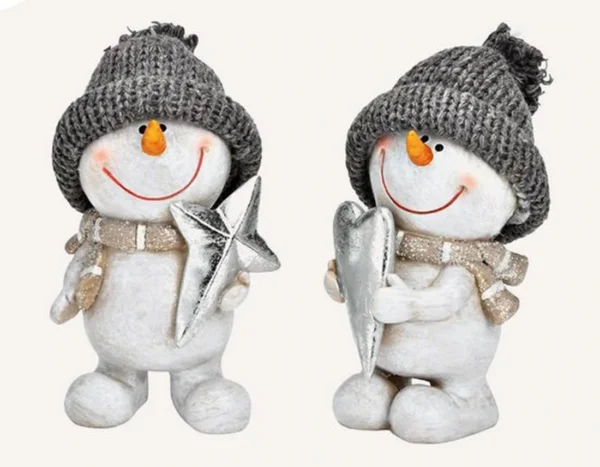 Unyqoos® Charmante decoratieve sneeuwpop in grijs-wit keramiek voor winterdecoratie