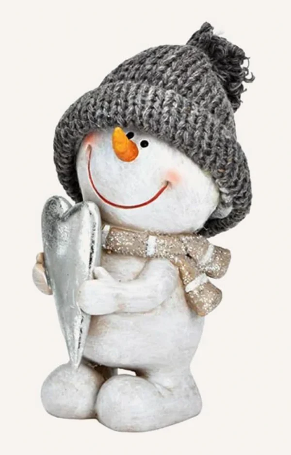 Unyqoos® Charmante decoratieve sneeuwpop in grijs-wit keramiek voor winterdecoratie