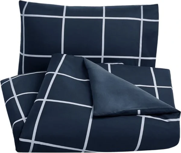 P-87213237782312-20260405105238.webp Unyqoos® Marineblauwe microvezel dekbedovertrekset met hoekbanden voor comfortabel slapen