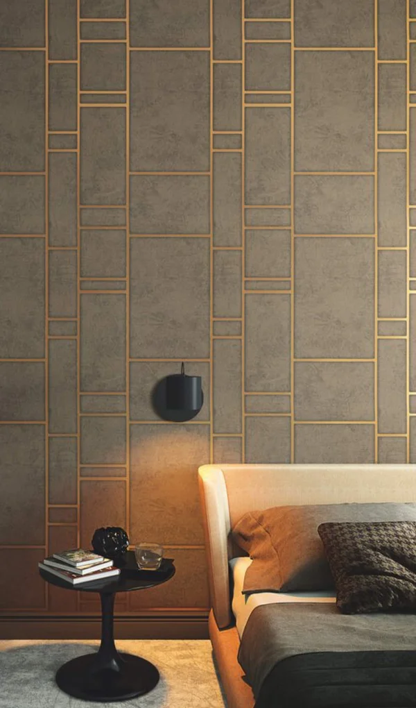 Unyqoos® Stijlvol goudbruin vliesbehang met metallic strepen voor elke kamer