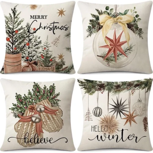 P-87213237810190-20260406113620.webp Unyqoos® Set van 4 decoratieve kerstkussenhoezen voor sfeervolle woonkamers en slaapkamers