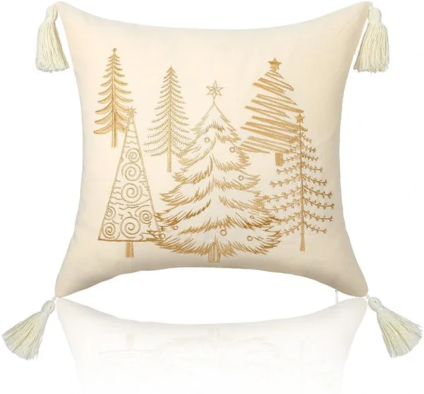 Unyqoos® Decoratieve kerstkussenhoes met borduurwerk en kwastjes voor sfeervol interieur