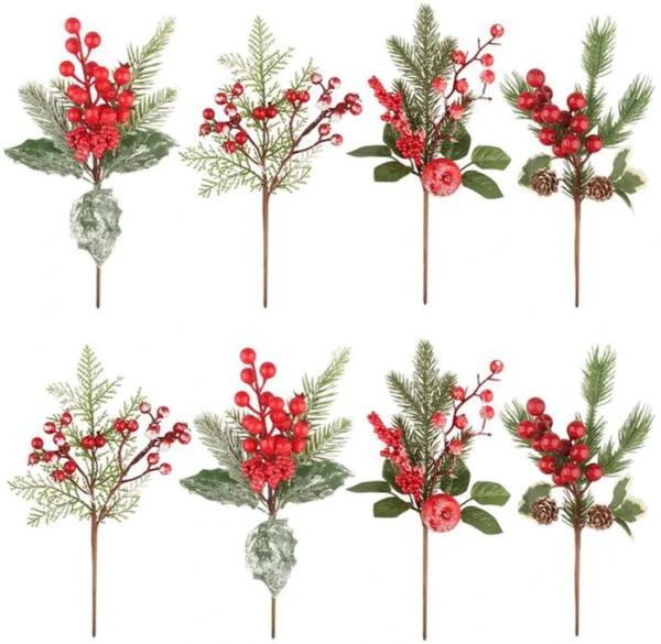 P-87213237835630-20260406093839.webp Unyqoos® Set van 8 decoratieve kunstkersttakken met rode bessen en dennenappels