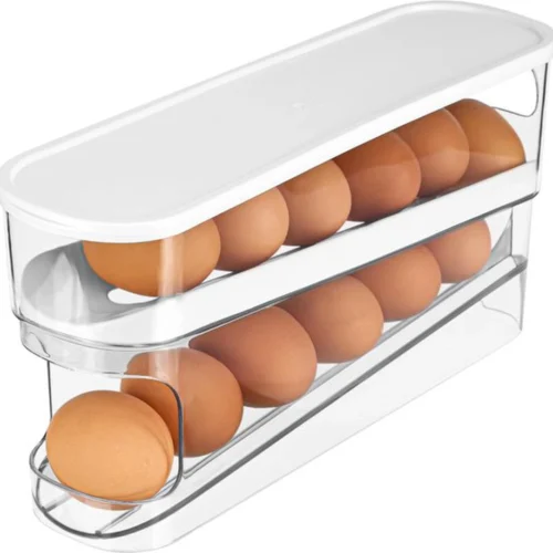 P-87213237887800-20260406094847.webp Unyqoos® Ruimtebesparende eierdispenser met twee niveaus voor koelkastopslag