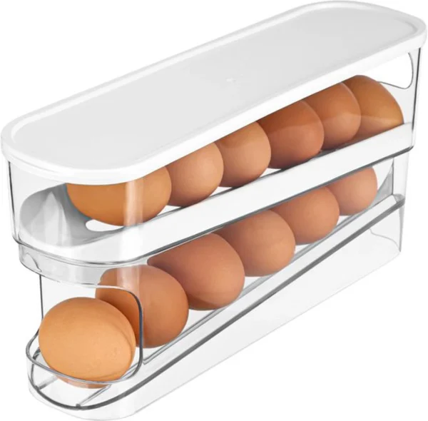 Unyqoos® Ruimtebesparende eierdispenser met twee niveaus voor koelkastopslag