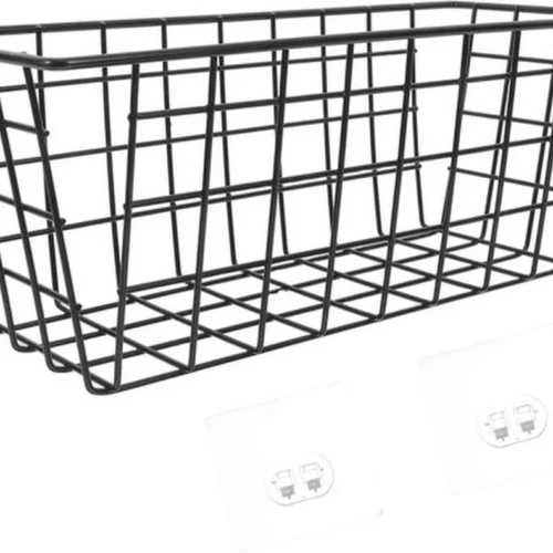 P-87213237897010-20260405174509.webp Unyqoos® Zwarte metalen opbergmand zonder boren voor badkamer en keuken, zelfklevend en ruimtebesparend ontwerp