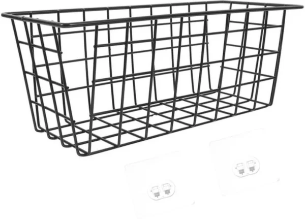 Unyqoos® Zwarte metalen opbergmand zonder boren voor badkamer en keuken, zelfklevend en ruimtebesparend ontwerp