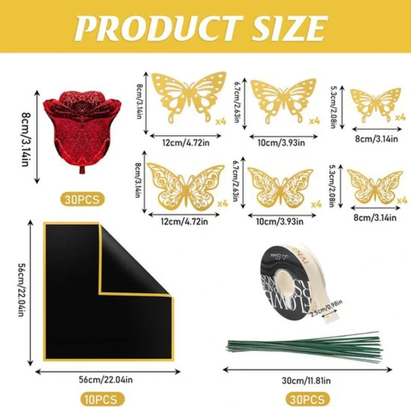Unyqoos® Prachtig Boeket van Rode Kunstrozen met Glitters en Vlinderdecoratie