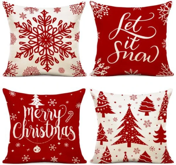Unyqoos® Set van 4 linnen kussenslopen voor sfeervolle kerstdecoratie in huis