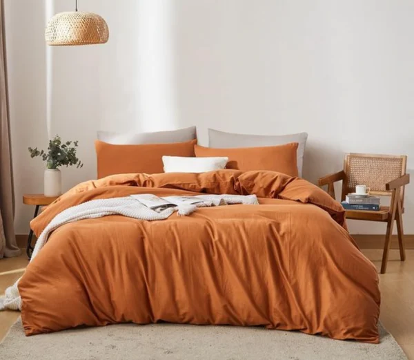 Unyqoos® Ademend dubbel mousseline beddengoed in karamel bruin met ritssluiting