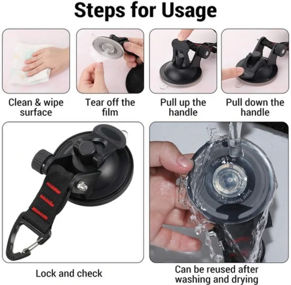 Unyqoos® Set van 4 krachtige zuignapankers met haken voor kampeertenten en dekzeilen
