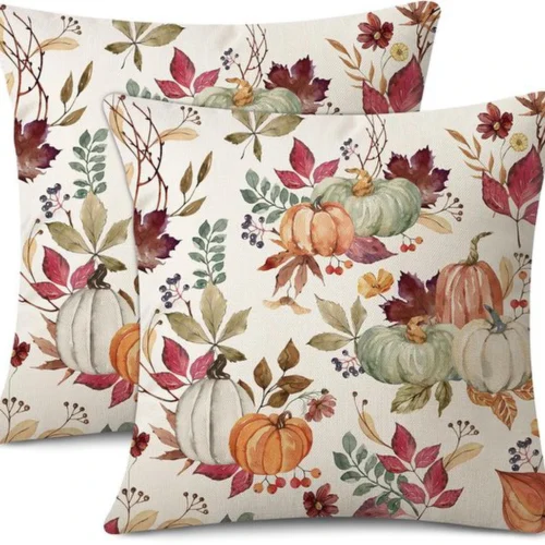 P-87213237987580-20260406112154.webp Unyqoos® Set van 2 decoratieve herfstkussenslopen met pompoen en esdoornblad ontwerp