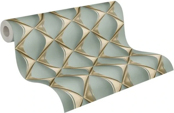 P-87213238018924-20260405113506.webp Unyqoos® Modern 3D Eucalyptus Vliesbehang in Goud en Blauw voor Interieurdecoratie