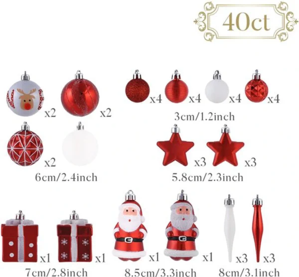 Unyqoos® Traditionele kunststof kerstballenset in rood-wit thema met ophanghaakjes
