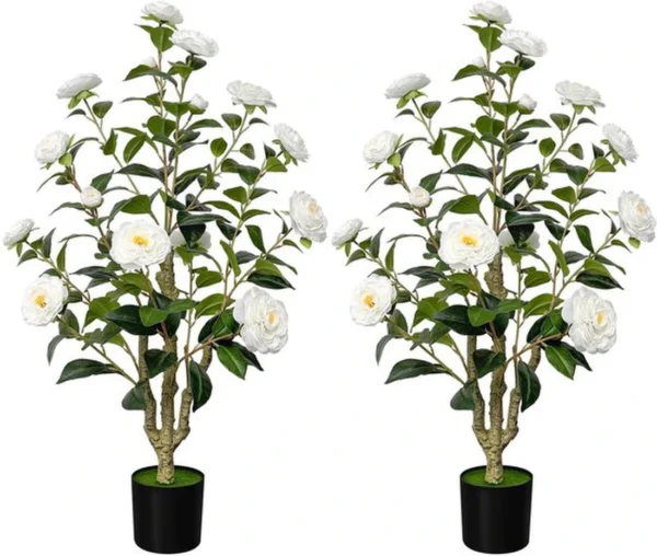 P-87213238037970-20260405135546.webp Unyqoos® Set van twee kunstmatige kamelienbomen met pot voor binnen en buiten