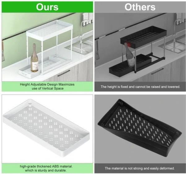 P-87213238051114-20260406094927.webp Unyqoos® Twee-Lagen Verstelbare Onderkast Organizer met Haken en Hangbeker voor Badkamer en Keuken