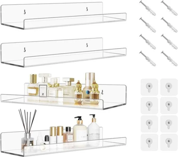 Unyqoos® Set van 4 transparante wandplanken voor veelzijdige opbergruimte