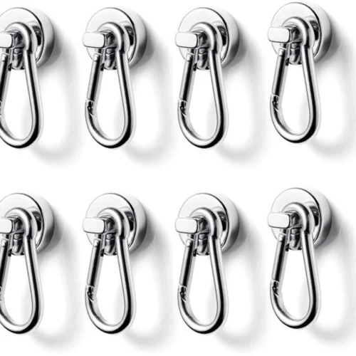 Unyqoos® Set van 8 krachtige neodymium magneethaken met karabijnhaak voor veelzijdig gebruik