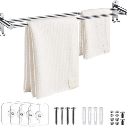 Unyqoos® Dubbele instelbare handdoekstang van roestvrij staal voor badkamer en keuken