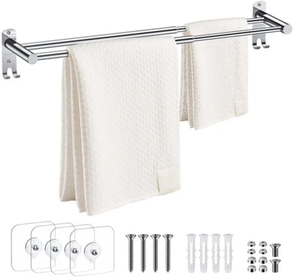 Unyqoos® Dubbele instelbare handdoekstang van roestvrij staal voor badkamer en keuken