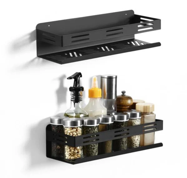Unyqoos® Kruidenrek van zwart metaal met veelzijdige wandhouders voor keuken en badkamer