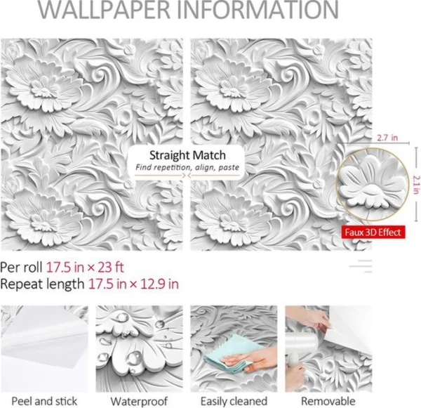 P-87213238084406-20260405113424.webp Unyqoos® Zelfklevend 3D Bloemenbehang voor Muren en Meubels in Woonkamer 44,5 cm x 7 m
