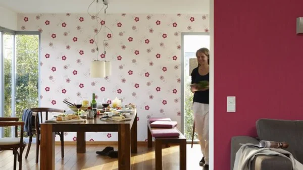 P-87213238088082-20260405114704.webp Unyqoos® Wit vliesbehang met bloemendessin voor eenvoudig aan te brengen muurdecoratie