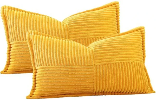 P-87213238104980-20260406112625.webp Unyqoos® Set van twee moderne corduroy kussenslopen in goudgele kleur voor stijlvol interieur