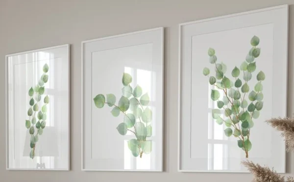 Unyqoos® Set van drie botanische posters met eucalyptusmotief voor interieurdecoratie, groente