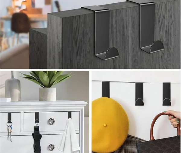 Unyqoos® Moderne deurkapstok met 8 multifunctionele haken in mat zwart roestvrij staal