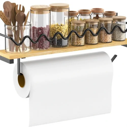 P-87213238117610-20260406103042.webp Unyqoos® Wandgemonteerd kruidenrek met keukenrolhouder voor optimale keukenorganisatie