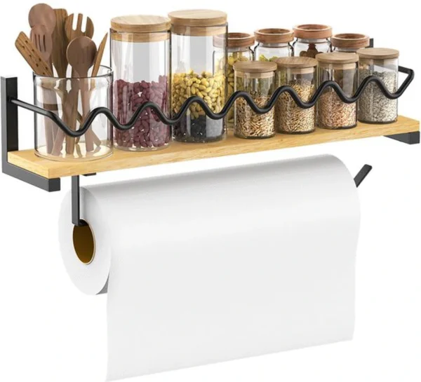 P-87213238117610-20260406103042.webp Unyqoos® Wandgemonteerd kruidenrek met keukenrolhouder voor optimale keukenorganisatie