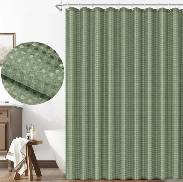 Unyqoos® Groen Douchegordijn met Wafelpatroon en Waterafstotende Eigenschappen, 180 x 180 cm, Inclusief Haken