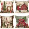 Unyqoos® Set van 4 linnen kussenslopen voor sfeervolle kerstdecoratie in huis