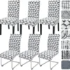 Unyqoos® Set van 6 Stretch Stoelhoezen voor Eetkamerstoelen - Jacquard Stof, Wasbaar en Beschermend