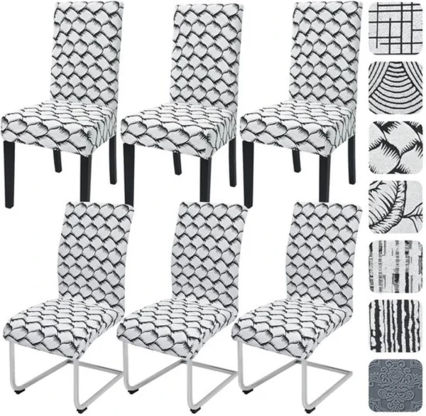 Unyqoos® Set van 6 Stretch Stoelhoezen voor Eetkamerstoelen - Jacquard Stof, Wasbaar en Beschermend