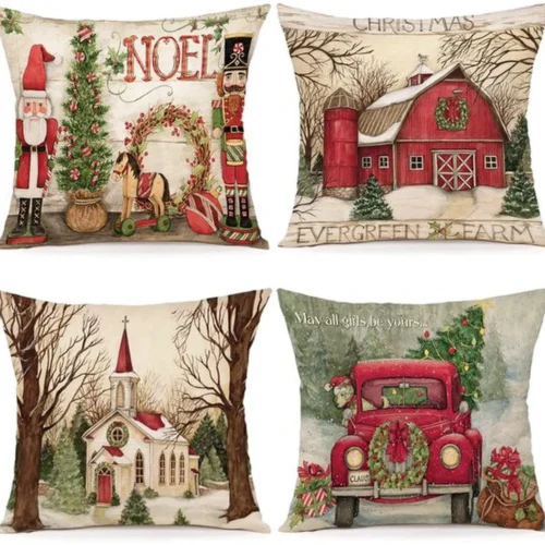 P-87213238202440-20260406112821.webp Unyqoos® Set van 4 Linnen Kussenslopen 45x45 cm voor Kerstdecoratie in Huis