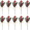Unyqoos® Set van 10 kunstmatige dennen takken met rode bessen en dennenappels voor kerstdecoratie