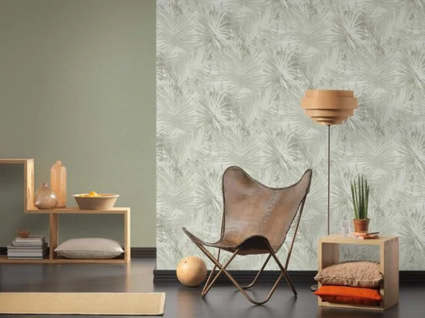 Unyqoos® Lichtgroen vliesbehang met elegante structuur voor diverse woonruimtes