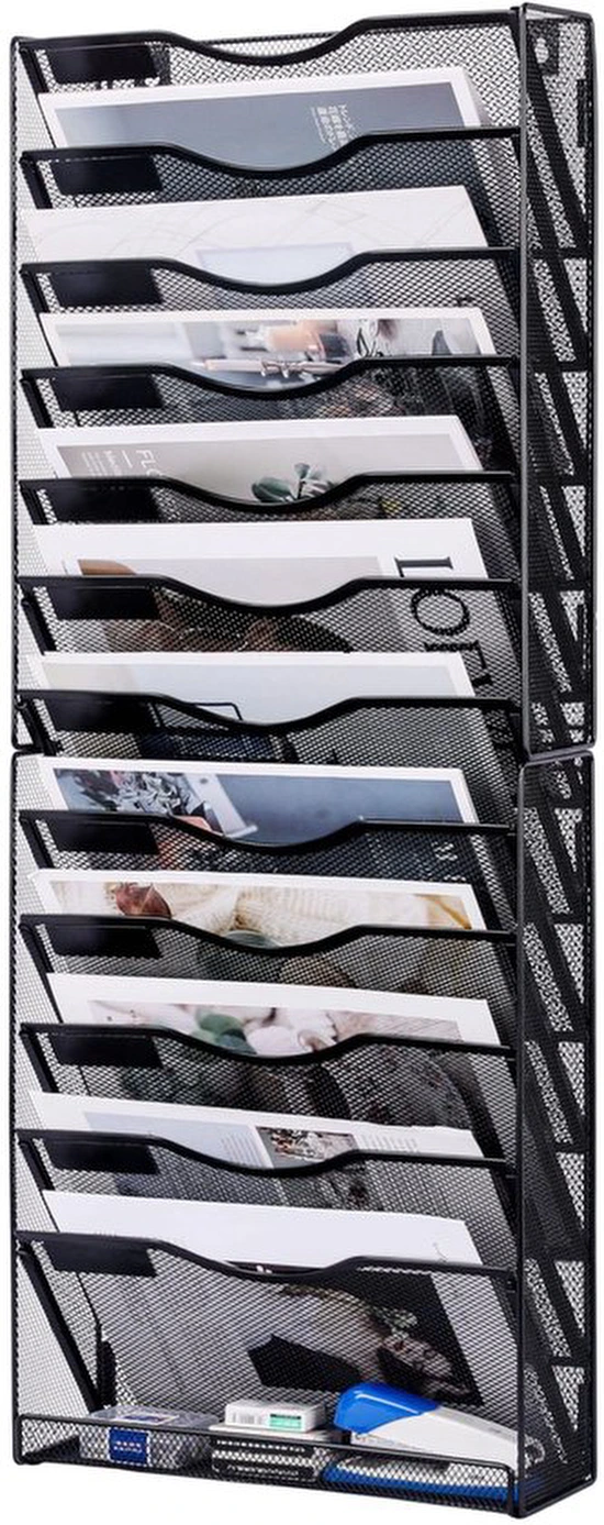 Unyqoos® Metalen wandorganizer met 12 vakken voor documenten en tijdschriften