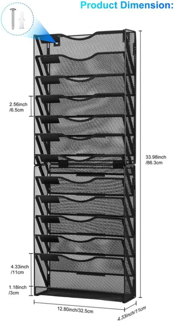 Unyqoos® Metalen wandorganizer met 12 vakken voor documenten en tijdschriften