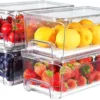Unyqoos® Set van vier stapelbare opbergboxen met deksel voor koelkast en keuken
